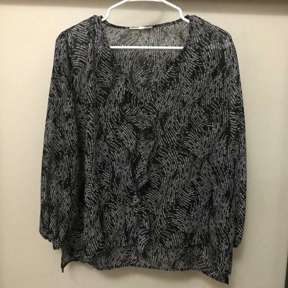 fun2fun Black & White Pattern Ruffle Neck/…